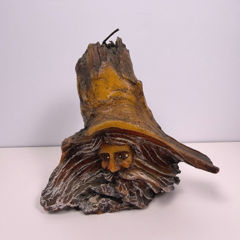 Vintage 1970s Wizard Goblincore Home Decor Tree Stump Candle Brown Wax Sculpture